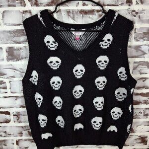 No Boundaries XXL 19 Black White Skull Sweater Vest Emo Grunge Juniors